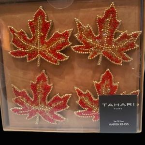 Tahari Thanksgiving/Fall  BEADED MAPLE LEAVES NAPKIN RINGS Set of 4 New